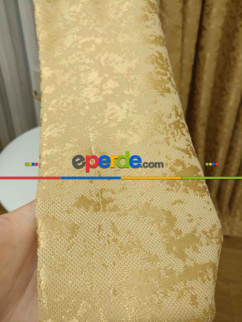 Gold Rengi Duz Jakar Fon Perde - Altın Mat
