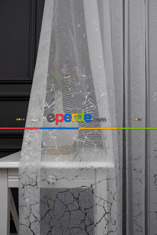 Yatak Odası - Modern Gümüş Varaklı Keten Tül Perde Yüksek Kalite