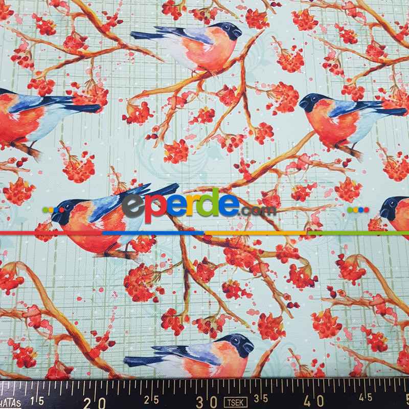 Kuş Ve Çiçek Desenli Fon Perde Evm828 Kumaşı Kalındır Duck Bezi Değildir- Beyaz