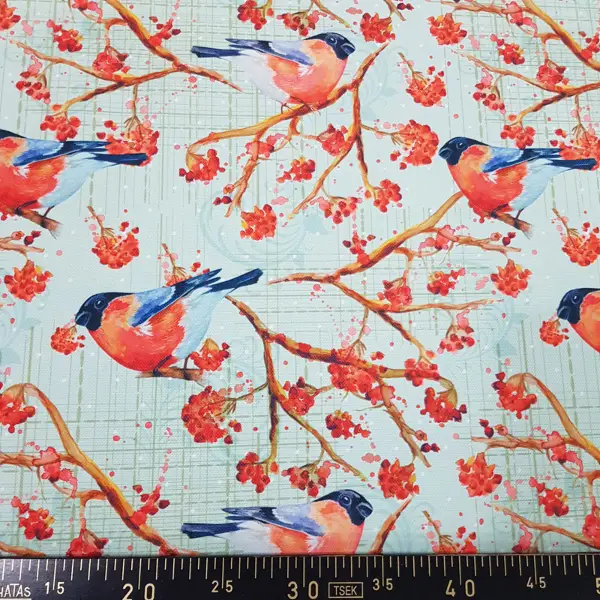 Mutfak Perdesi Kanat Fon Perde Kuş Desenli- Beyaz