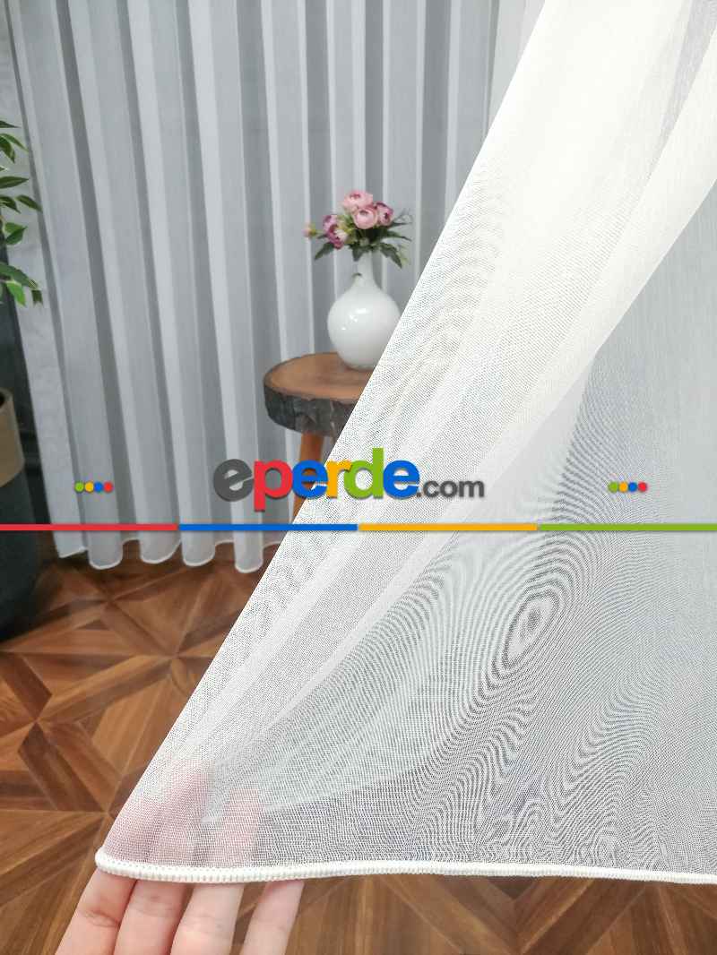 Hazır Ölçu Özel Bambu Keten Tül Perde- Ekru - Kurşunlu Tül 100cm X 250cm 