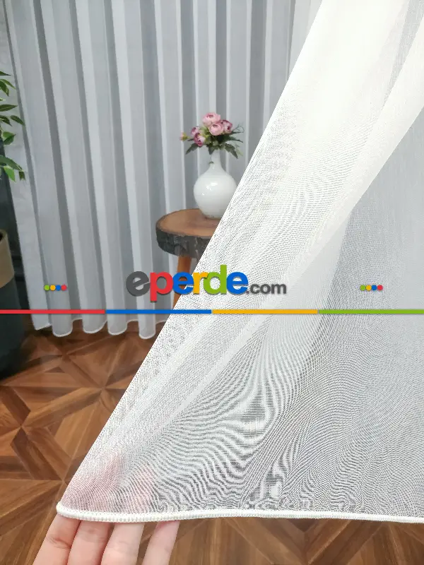 Hazır Ölçu Özel Bambu Keten Tül Perde- Ekru - Kurşunlu Tül 100cm X 250cm 