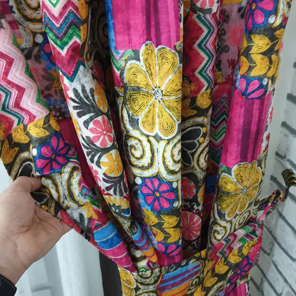 Etnik Fuşya Desenli Fon Perde Perde4103-1 Kumaşı Kalındır Duck Bezi Değildir- Sarı-Fuşya- Çok Renkli 2