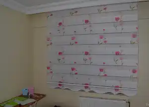 Baskılı Zebra Perde Gelincik Desen- Beyaz-kırmızı Açık-pembe Açık- Çok Renkli 3