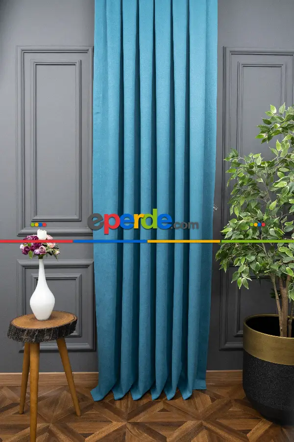 Açık Petrol Rengi Düz Fon Perde Dökümlü Fon Perde