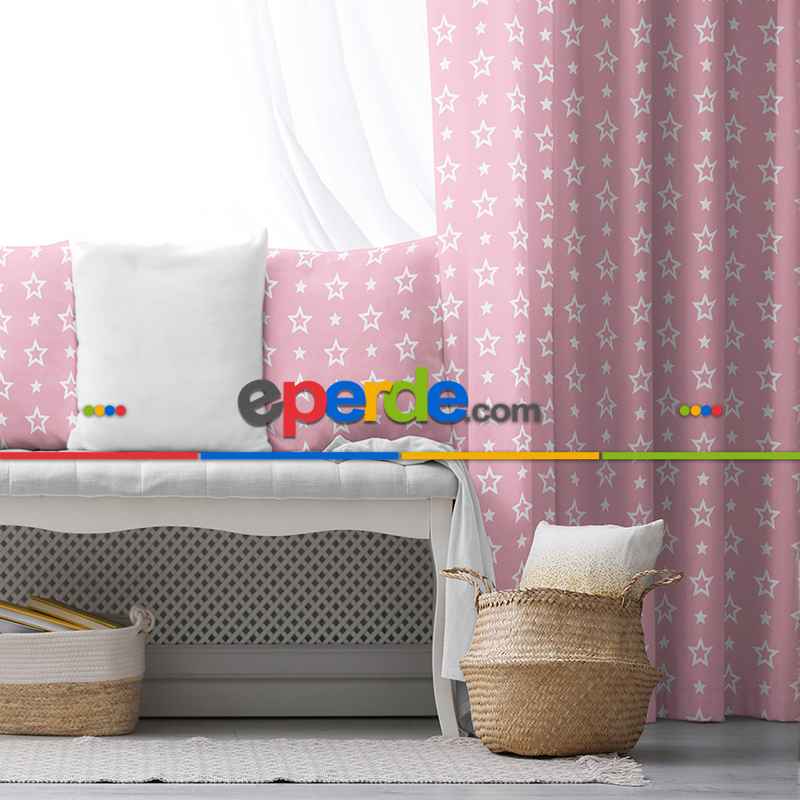 Çocuk Fon Perde Evim1616-16 Kumaşı Kalındır Duck Bezi Değildir- Mavi-beyaz