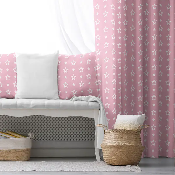 Kız Çocuk Odası Fon Perde - Çocuk Fon Perde Evim1616-16 Kumaşı Kalındır Duck Bezi Değildir - Pembe Beyaz