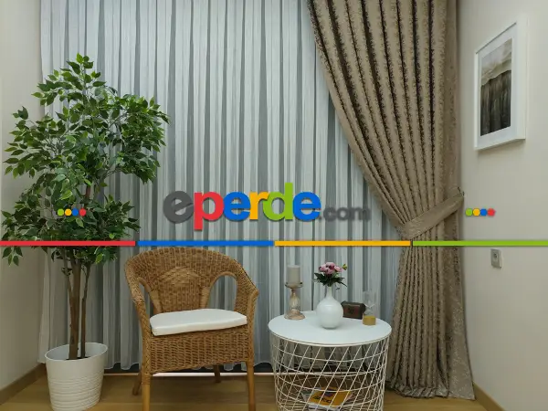 Toprak Rengi Duz Jakar Fon Perde (150)- Taba