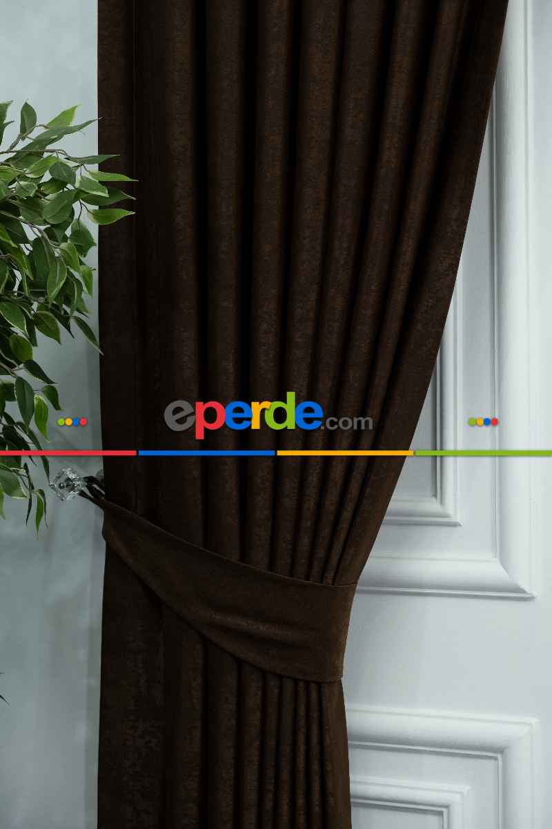 Salon - Soft Kahve Fon Perde Dökümlü En - Kahve Koyu