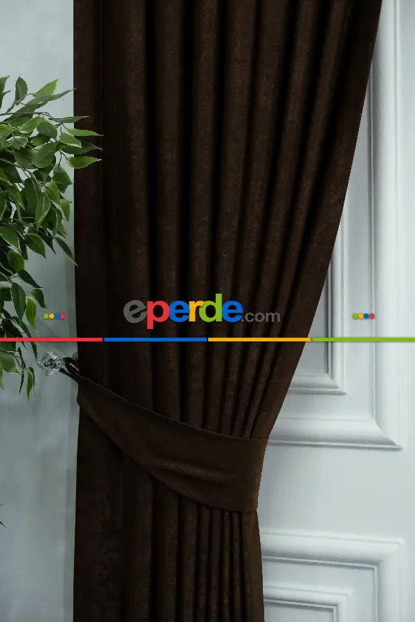 Salon - Soft Kahve Fon Perde Dökümlü En - Kahve Koyu