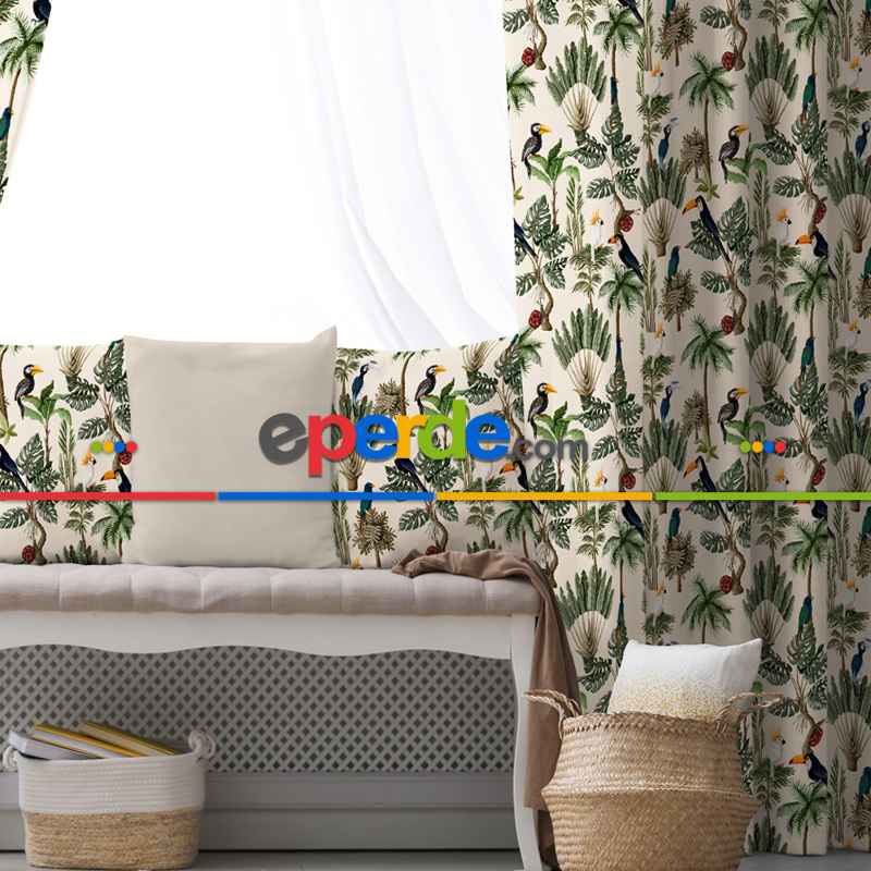 Çocuk Odası - Tropikal Fon Perde Evim K-739 Kumaşı Kalındır Duck Bezi Değildir