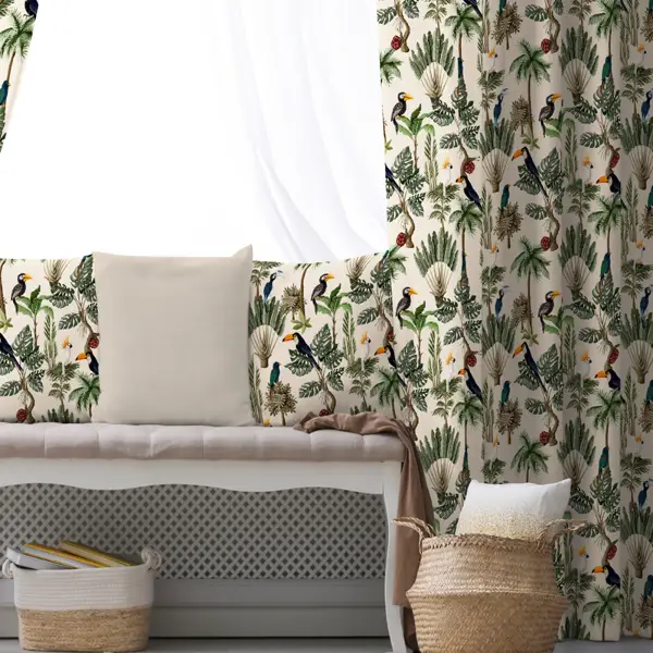 Genç Odası - Tropikal Fon Perde Evim K-739 Kumaşı Kalındır Duck Bezi Değildir