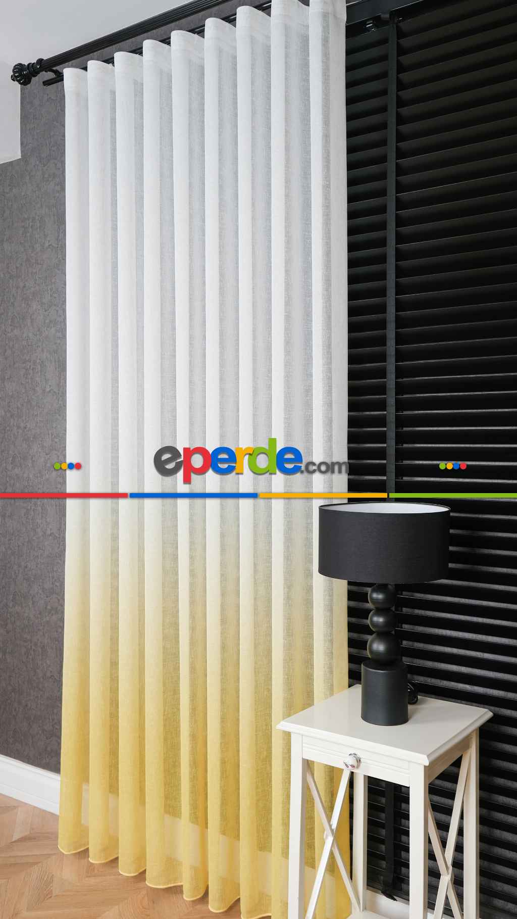 Keten Ekru Sarı Degrade Geçişli Tül Perde, Ağır Gramajlı Premium Seri, Eteği Kurşunlu