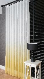 Keten Ekru Yeşil Degrade Geçişli Tül Perde, Ağır Gramajlı Premium Seri, Eteği Kurşunlu Sarı - Ekru