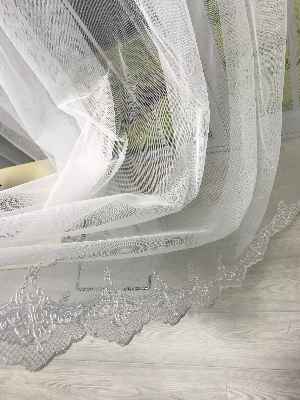 Ekru Fransız Dantel Etek Ucu Güpür İşlemeli Salon Perdesi 2021- Ekru