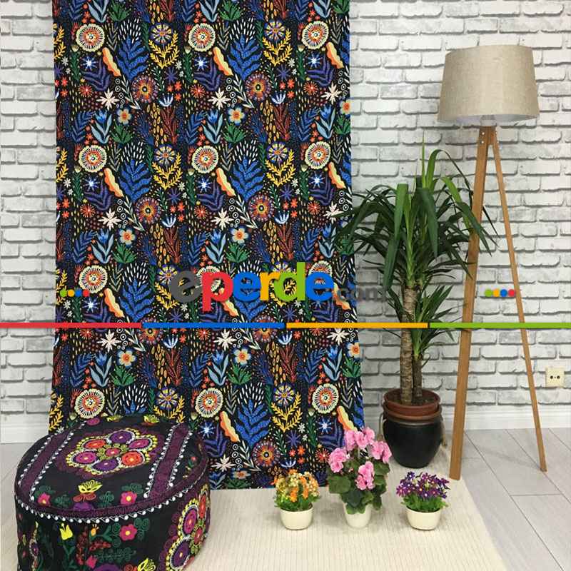 Çiçek Desenli Fon Perde Evm565 Kumaşı Kalındır Duck Bezi Değildir- Yeşil-Mavi-Kırmızı-Beyaz-Turuncu