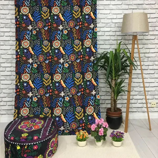 Çiçek Desenli Fon Perde Evm565 Kumaşı Kalındır Duck Bezi Değildir- Yeşil-Mavi-Kırmızı-Beyaz-Turuncu