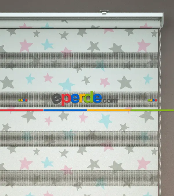 Yıldız Desenli Baskılı Zebra Perde- Çok Renkli