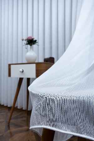 Düz Çizgili Tül -prd 2008 Pırıltılı - Dönergücü- Ekru - Kurşunlu Tül