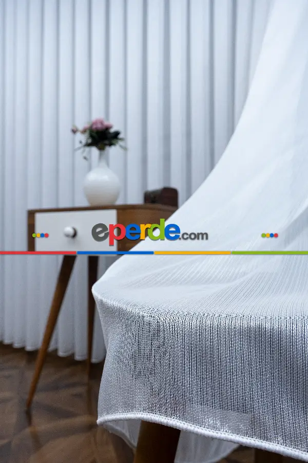 Düz Çizgili Tül -prd 2008 Pırıltılı - Dönergücü- Ekru - Kurşunlu Tül