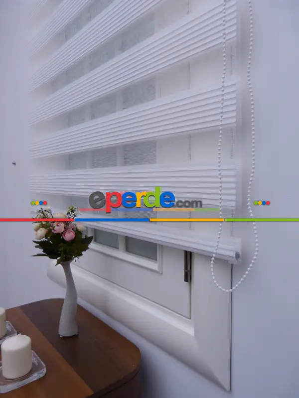 Mutfak - Zebra Perde - Beyaz - Dar Plise Model- Beyaz