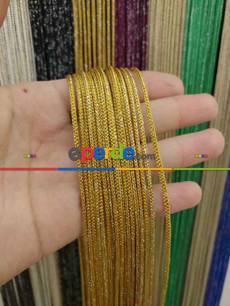 Altın Rengi İp Perde Kalın Zincir Simli Serisi- Sarı-gümüş