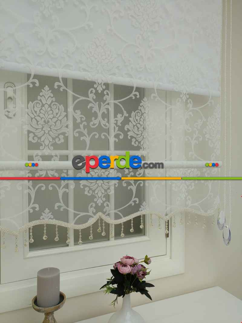 Tül Stor Çiftli Sistem Yakma Zemin Ekru Damax-gri Simli-ekru