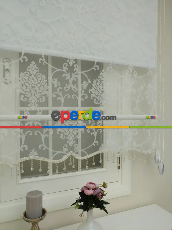 Tül Stor Çiftli Sistem Yakma Zemin Ekru Damax-gri Simli-ekru