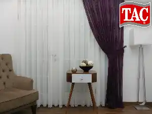 Patlıcan Moru - Damask Desenli Taç Tül Fon Perde- Mor Patlıcan Moru