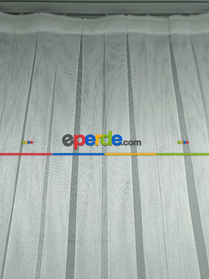 Mutfak - Çizgili Düz Tül Perde - Çelik Tül - Ütü İstemez- Ekru