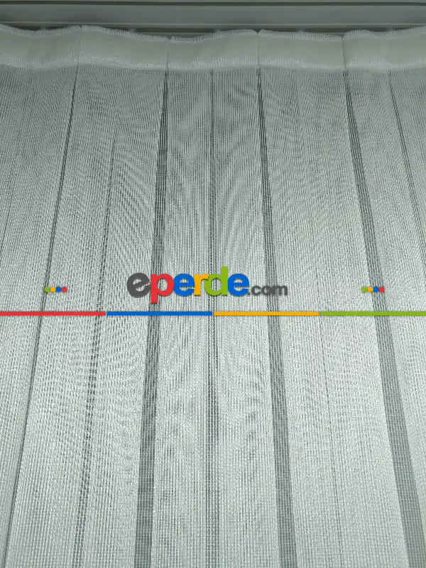 Salon Tül Perde - 2021 Sezonu - Çizgili Düz Tül Perde - Çelik Tül - Ütü İstemez- Ekru