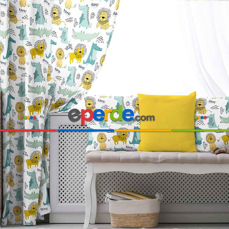 Çocuk Odası Fon Perde Evim1088 Kumaşı Kalındır Duck Bezi Değildir- Mavi-beyaz