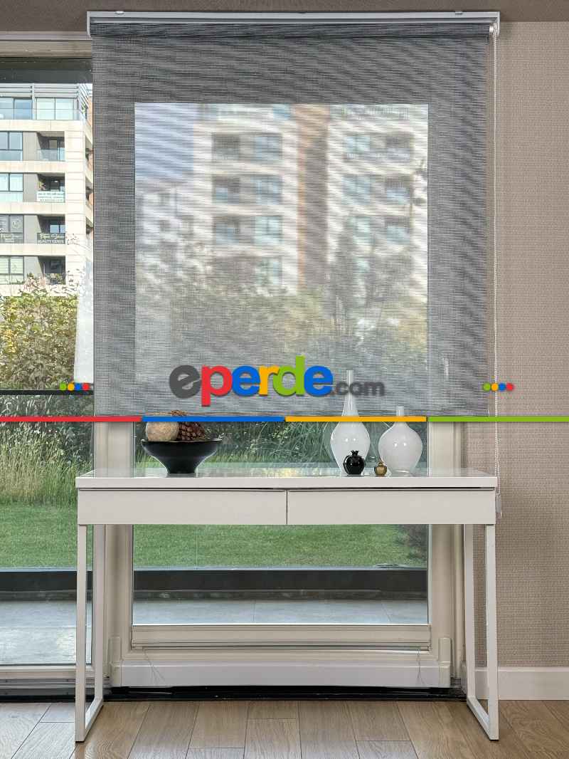 Salon Gri Tül Stor Perde, Standart Metal Kasalı Yüksek Kalite Kornişe Kolay Montaj Seçenekli