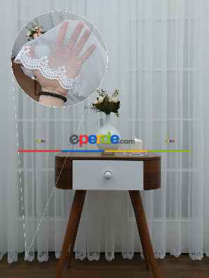 %55 İndirimli Hazır Ölçülü Normal Pileli Eteği Nakışlı Simli Düz Model - Ütü İstemez - Grek Tül Perde