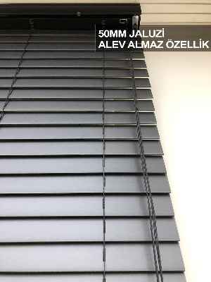 50mm Antrasit Ahşap Efektli Jaluzi Perde Alev Almaz Özellik- Antrasit