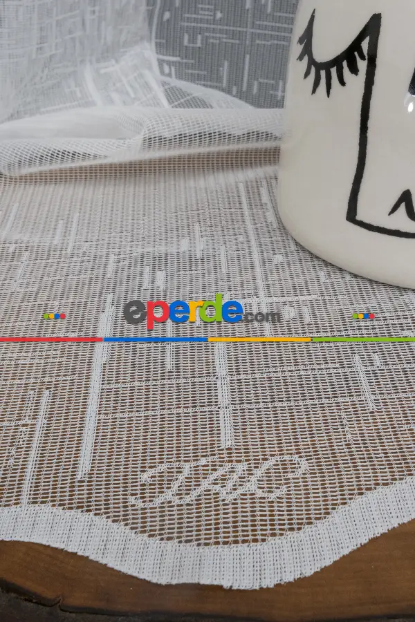 Taç Fransız Dantel Örme Tül Perde Konak153