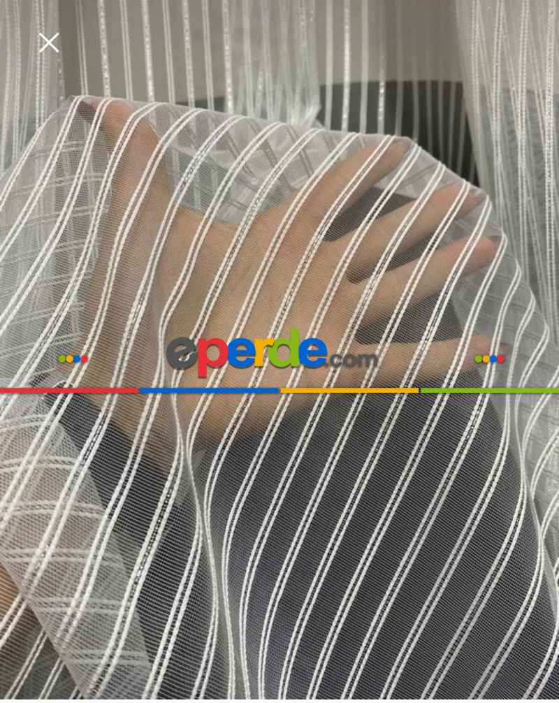 Salon Tül Perde - Simli Çizgili Makarna Tül Perde 2023 Trend Ürün Kampanya