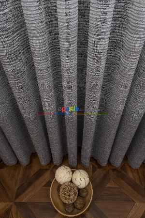 Fırsat Ürünü!! Hazır Ölçülü Gri Modern Çizgili Örme Tül - Eteği Açık Gri Üstü Ekru Renk ( Degrade Geçişli )