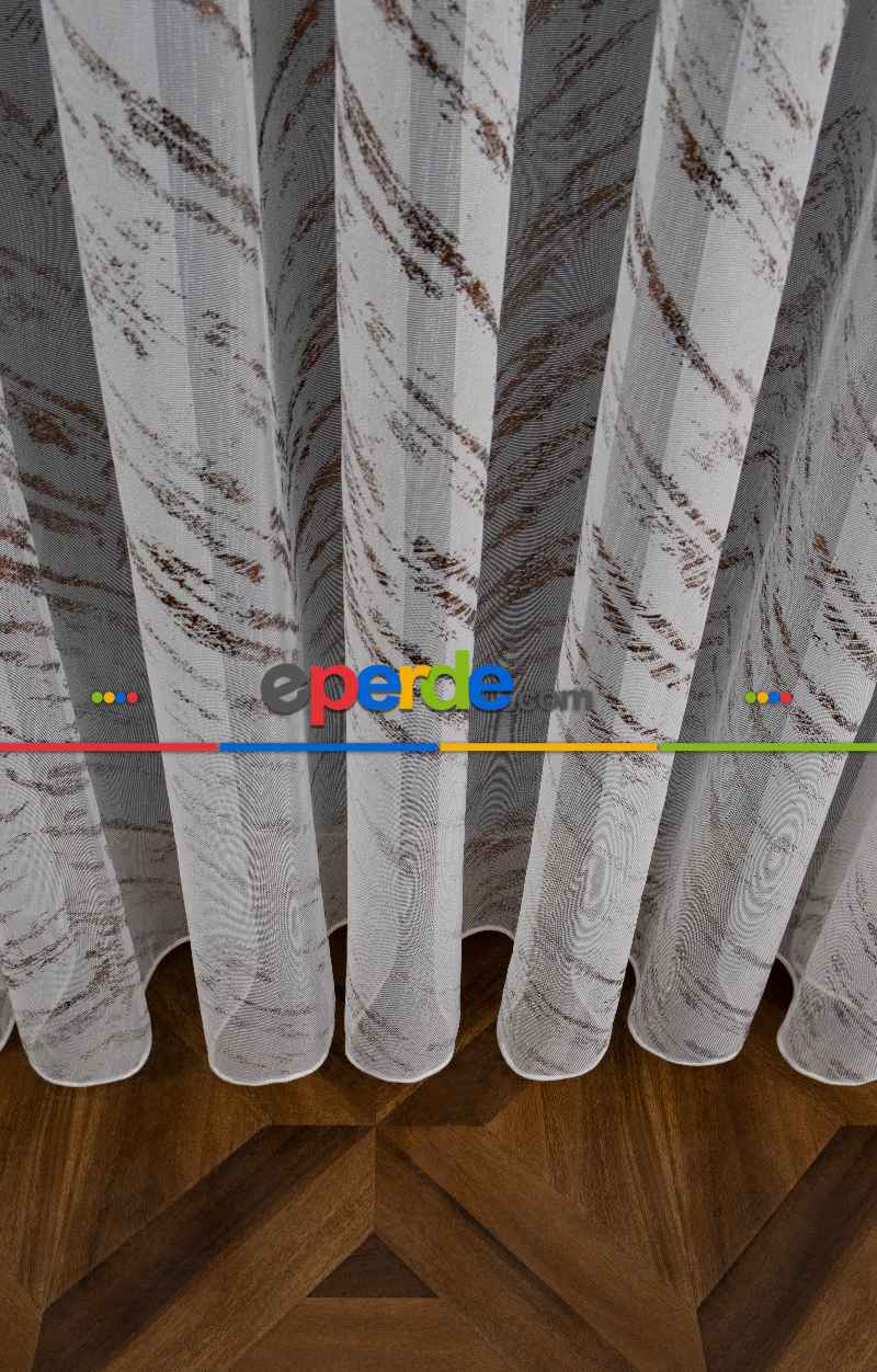 Yatak Odası - Modern Bronz Varaklı Keten Tül Perde Yüksek Kalite