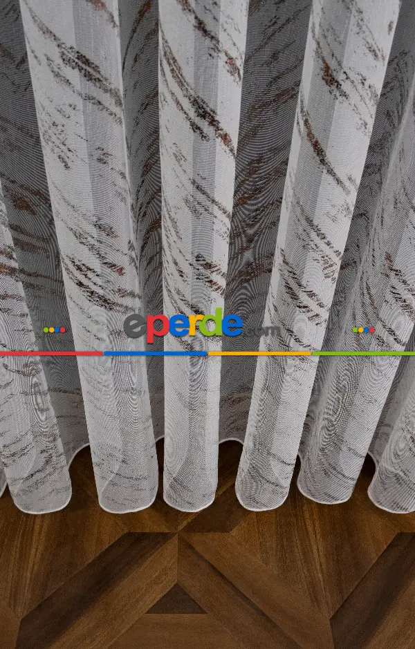 Modern Bronz Varaklı Keten Tül Perde Yüksek Kalite