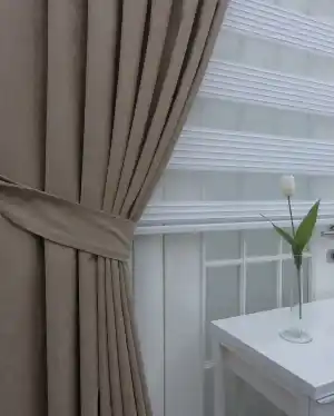 Petek Desen Sade Fon Perde Koyu Bej