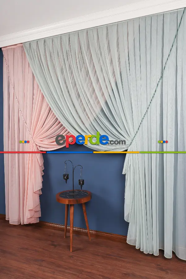 Salon Tül - Pudra - Mint Renkli Krevize Düz Tül Perde ( Kordon Hediyeli )