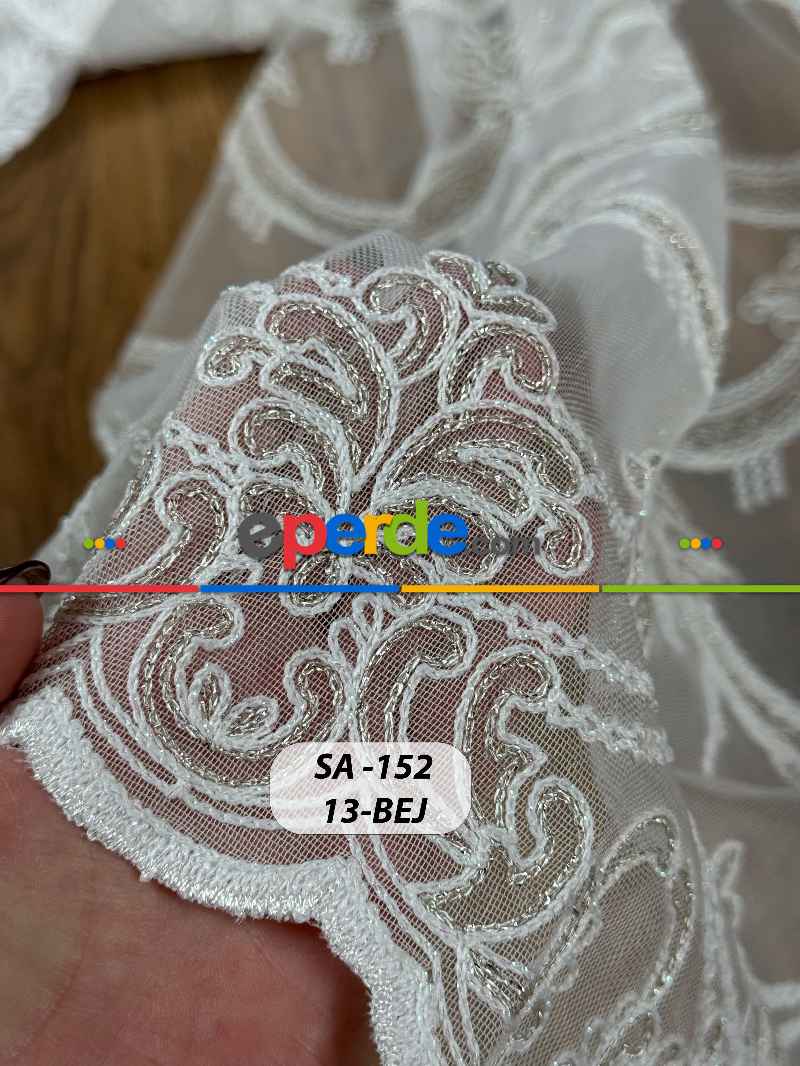 Simli Damask Desen Nakışlı Tül Perde - Özel Dokuma Ağır Gramajlı Premium