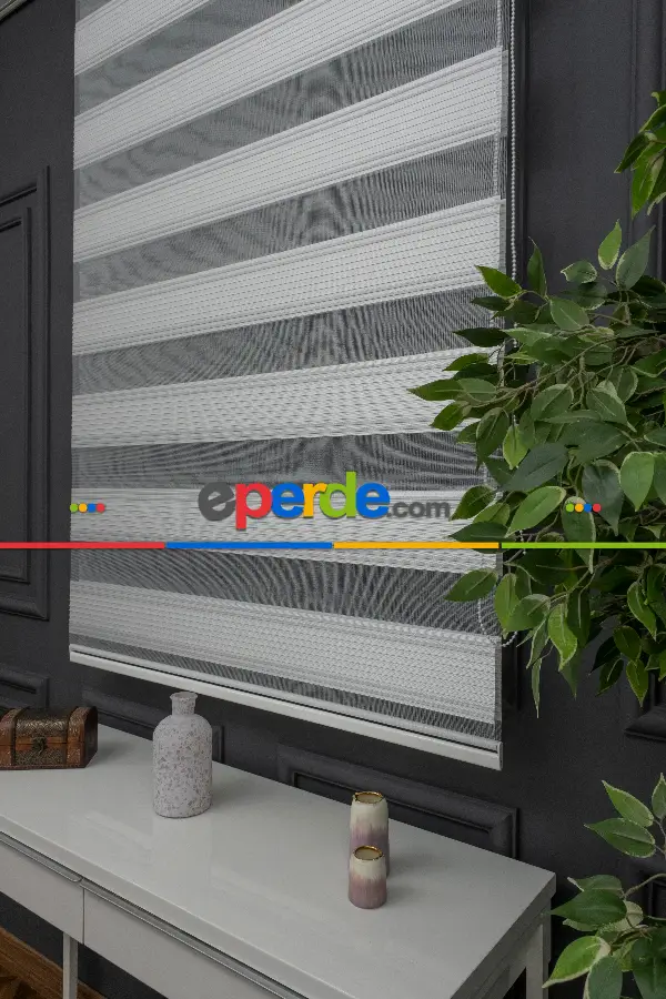 Salon - Zebra Perde - Simli Dar Pileli Zebra Perde