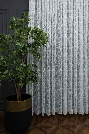 Fransız Dantel Tül - Şimşek Desen - Ütü İstemez- Ekru