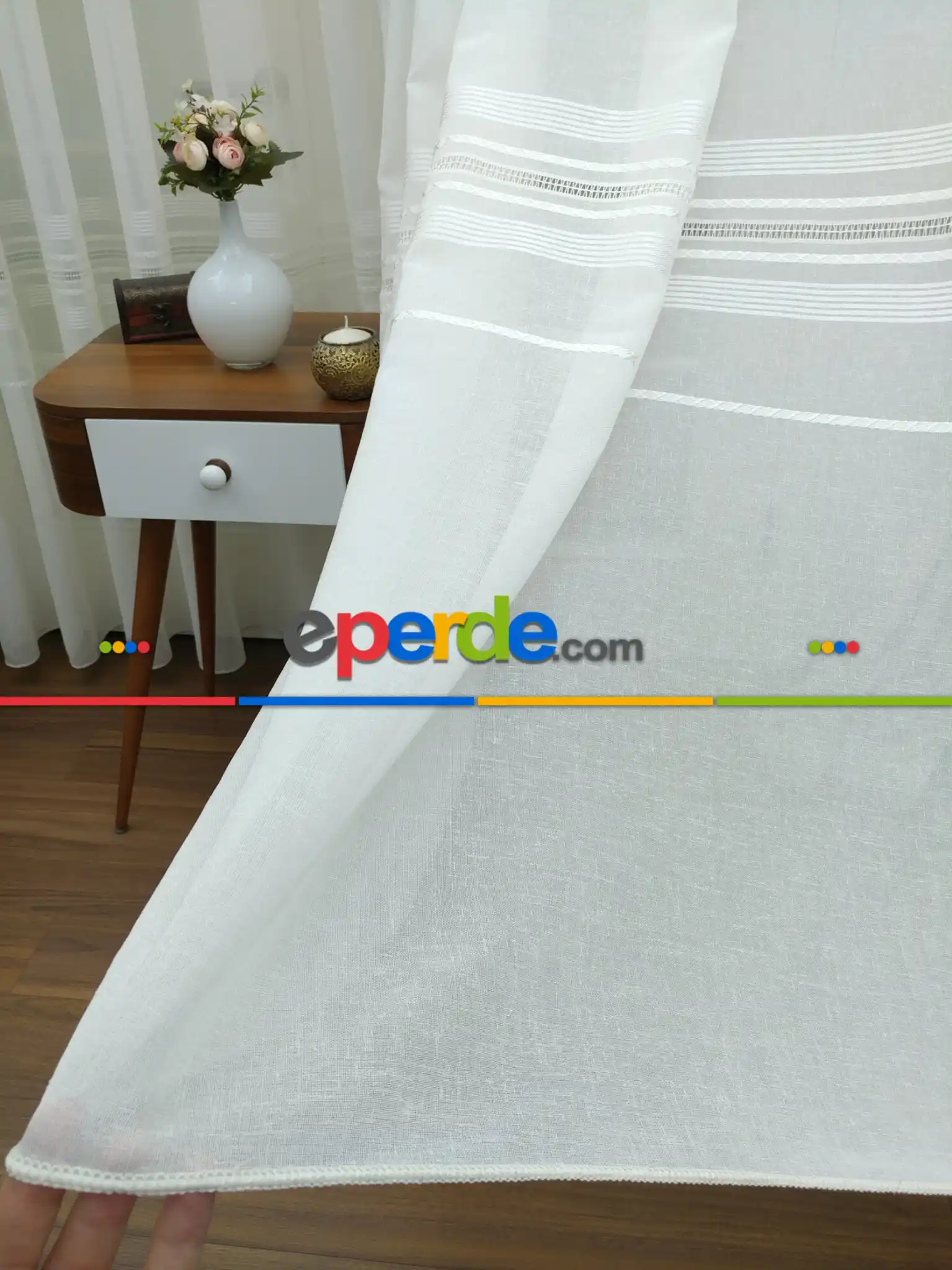 Salon Tül - Krem - Keten Tül Perde- Krem