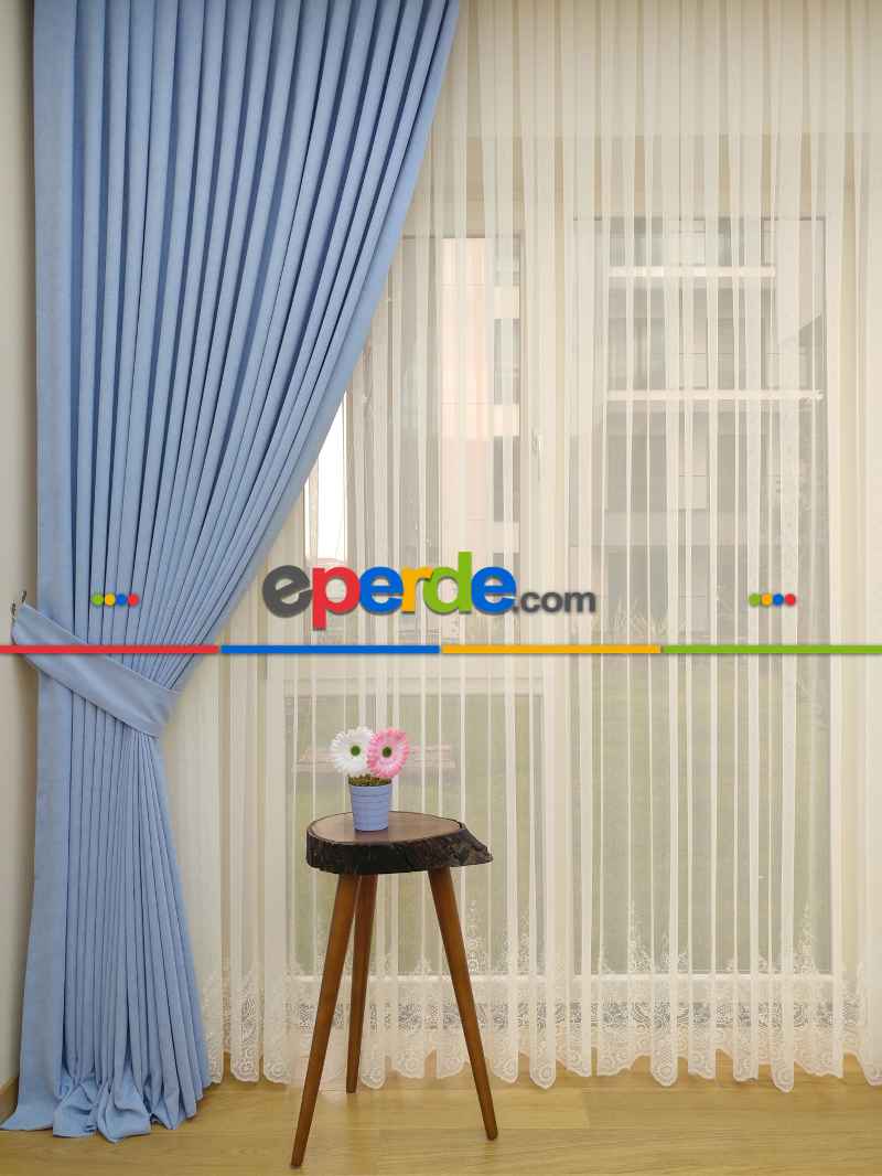 Mavi - Düz Fon Perde ( Dökümlü Fon Perde)- Mavi