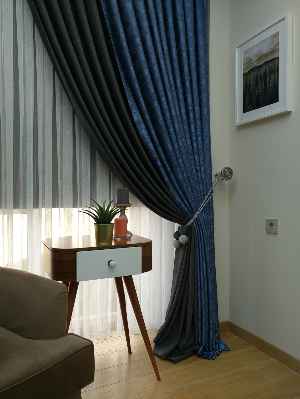 Antrasit Mavi Renk Kombinli Desenli Fon Perde- Mavi-antrasit