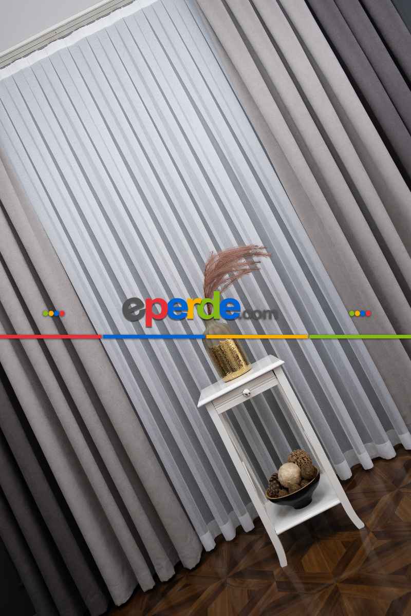 Yatak Odası - Gri Ve Antasit Kombinli Fon Perde