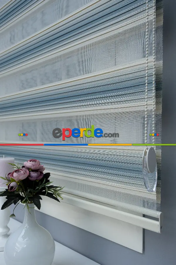 Zebra Perde Pileli Renk Geçişlili Turkuaz Zebra Perde- Turkuaz